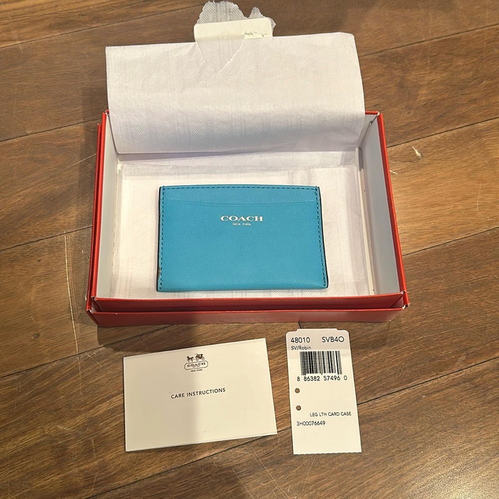 Coach Card Case- Robins egg blue